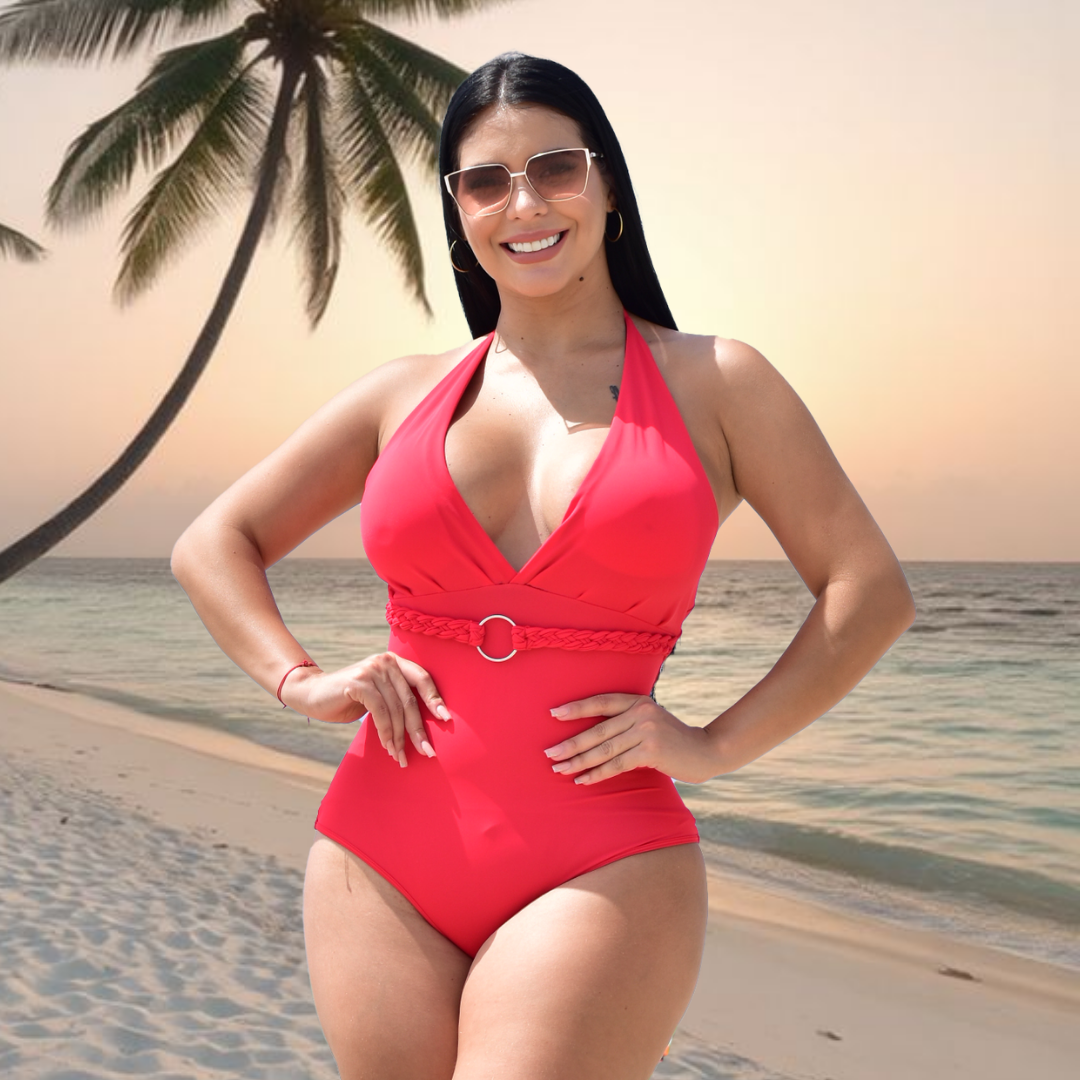 TRAJE DE BAÑO CON FAJA COLOMBIANO - RED RBTC3003 | STOCK VENEZUELA |