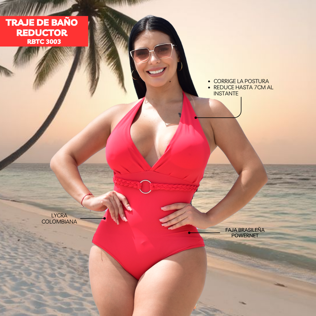 TRAJE DE BAÑO CON FAJA COLOMBIANO - RED RBTC3003 | STOCK VENEZUELA |